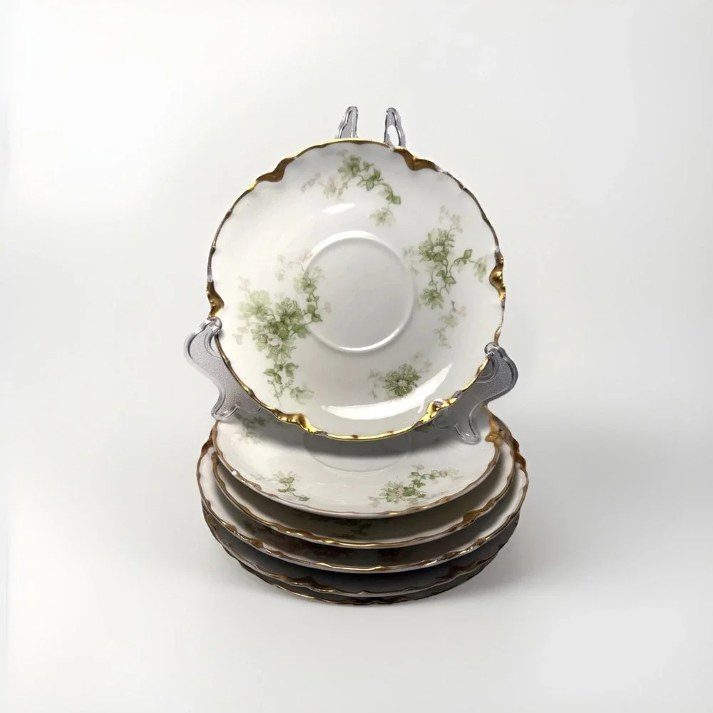 Set of 6 Haviland Limoges France Plates And Saucers Schleiger Floral Gold White